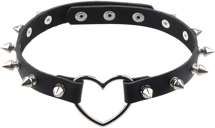 Collier Ras du Cou en Cuir PU Style Gothique Style Punk Rock en Alliage Cœur Creux Rivets Cloutés Décorations pour Femmes Fête Cosplay (Noir)