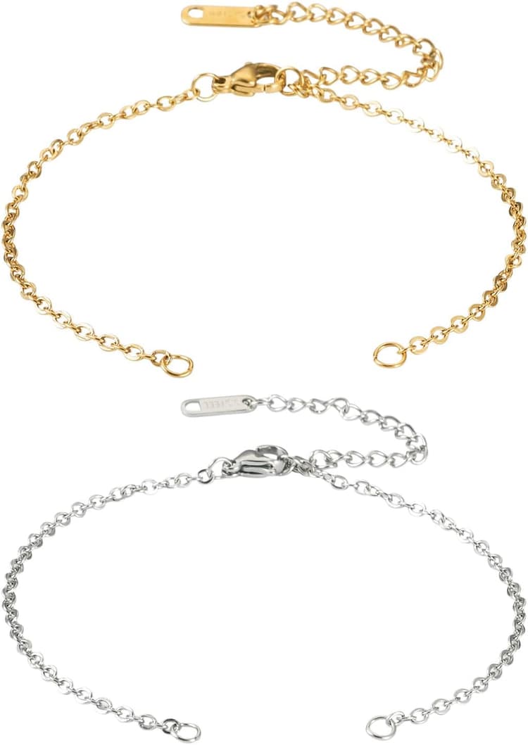 Pandahall 8 pcs Réglable Bracelets 304 En Acier Inoxydable Chaîne Bracelet En Or Argent Twisted Chaîne Bracelet Avec Chaîne Extension Pour La Création De Bijoux