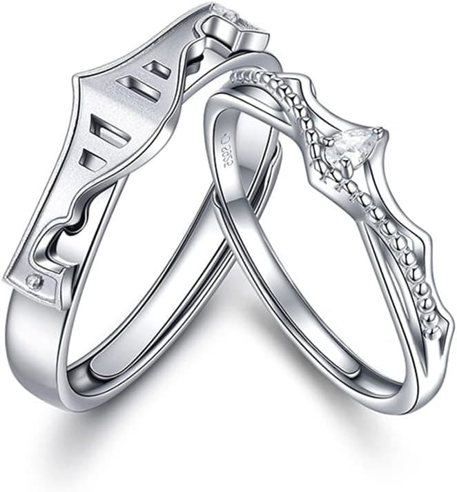 Princess and Knight Couple Ring Promise Love Matching Sets S925 Sterling Silver Imitation Crystal Wedding Engagement Open Rings for Women Men Romantic Lover