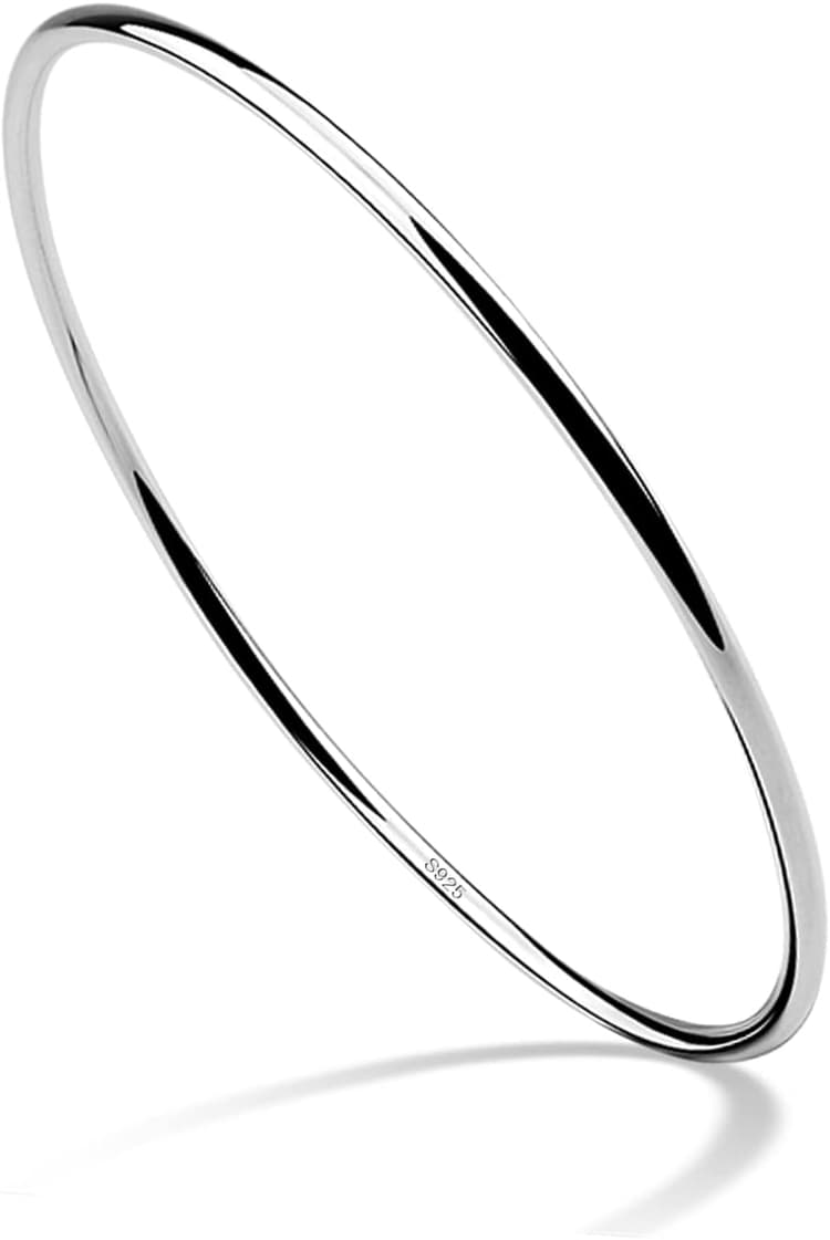 Dankadi Bracelet Poli Fin en 925 Argent 2MM Large, Ensemble 1/2/3 Empilable 60 65 68MM Diamètre Jonc de Manchette Rond Lisse Plein Simple Classique DIY Pour Femme