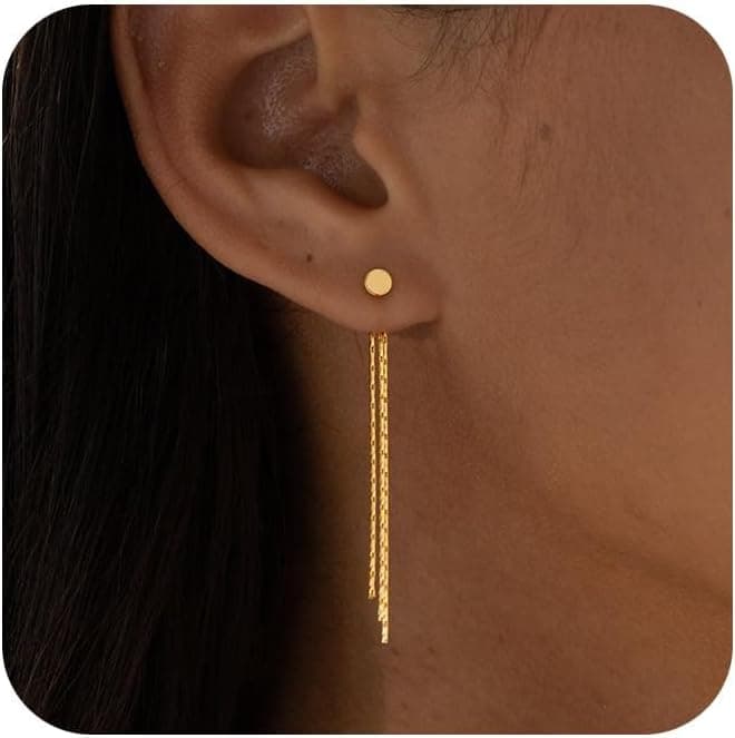 Boucle D'oreille Pendante, Boucles D'oreilles Pendantes À Pampilles Or, Longues À Enfiler En Or Boucles D'oreilles pour Femmes, aux Femmes, aux Cadeaux D'anniversaire et de Vacances
