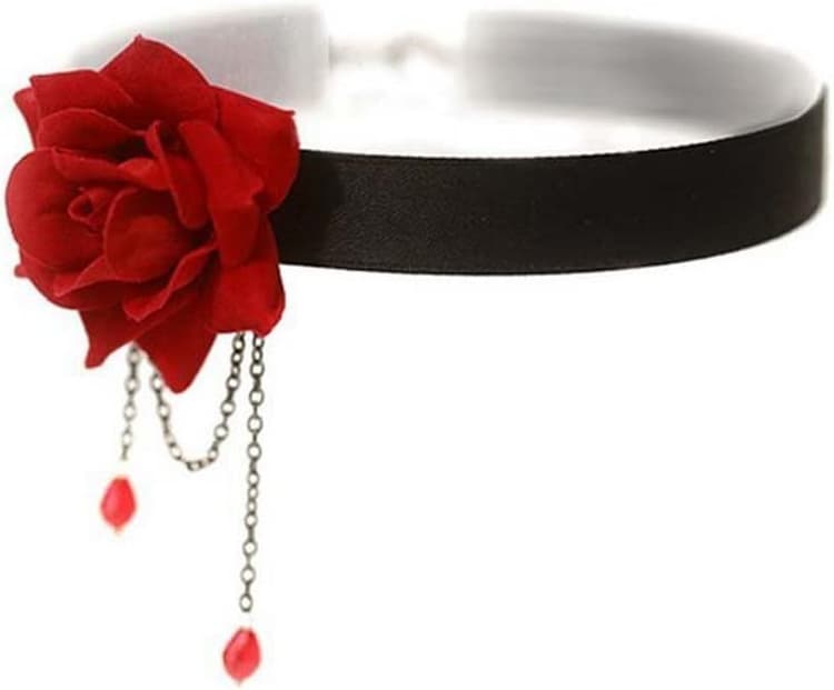 1 Collier ras-de-cou de style gothique Lolita avec rose, pour femmes, filles, collier élégant effet rétro avec chaîne tombant au niveau de la clavicule - cadeau de Noël idéal Free Red