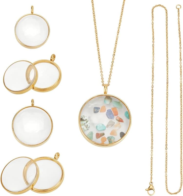 UNICRAFTALE 2 ensemble 2 Tailles Pendentif Médaillon Mémoire Photo Plaqués Or 18 carats Collier à Pendentif à Mémoire Vivante Breloque Flottante Cadre Photo en Verre Pendentifs pour Bijoux de Mariage