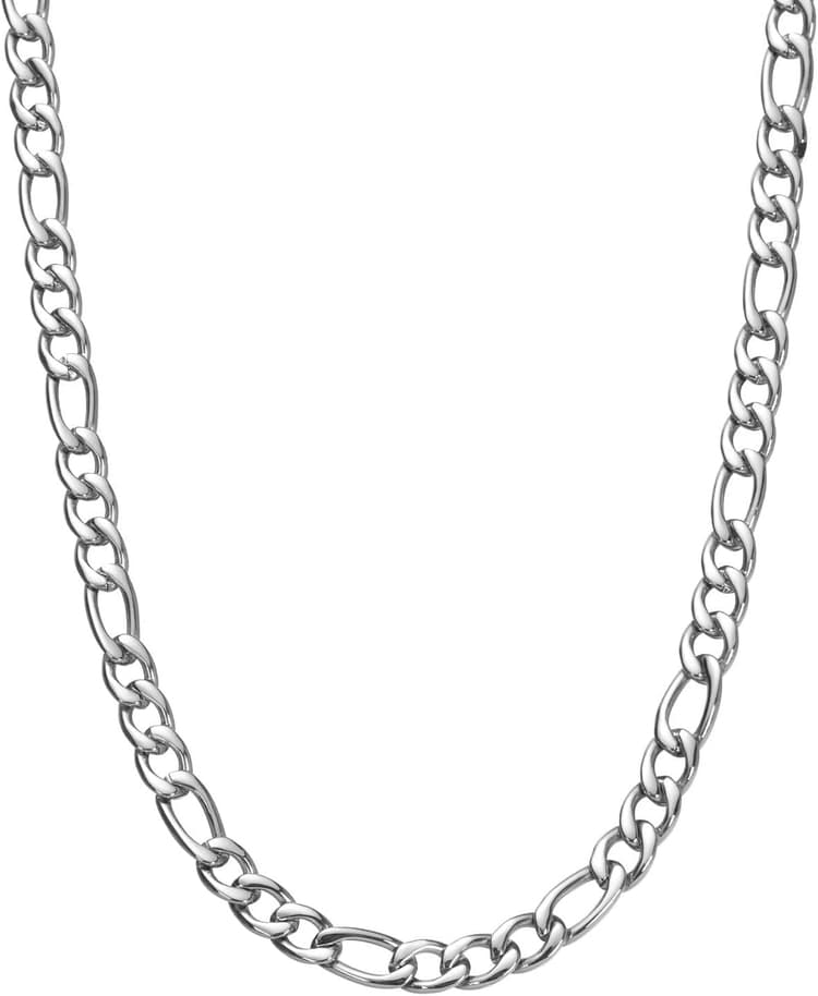flintronic Chaîne Figaro 1+3 Homme Collier en Acier Inoxydable Argent, Élégant Collier Homme Chaîne Figaro (3 en 1) - Necklace Largeur 5 mm - Longueur 46 cm