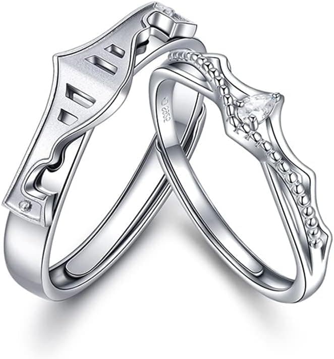 Princesse Et Chevalier Couple Bague Promesse Amour Assorti Ensembles S925 Argent Sterling Fiançailles De Mariage En Cristal Ouvert Anneaux Pour Femmes Hommes Amoureux Romantique