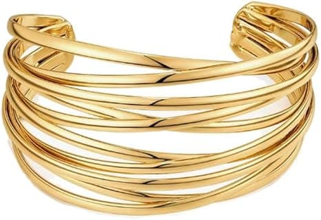 Bracelet en Or pour femme, Large Bracelet Bangle Or Bracelets Manchette Réglable Boho Bracelets Manchette pour Femmes Filles
