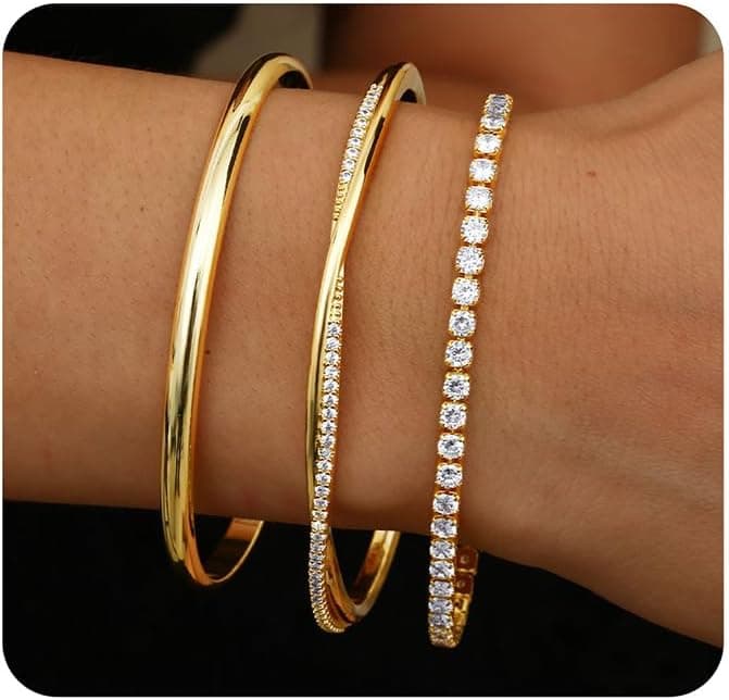 YADOCA 3 Pièces Bracelet Jonc Femme Acier Inoxydable Bracelets Femme Plaqué Or 14 Carats Bracelet Argent Femmes Bijoux pour Femmes