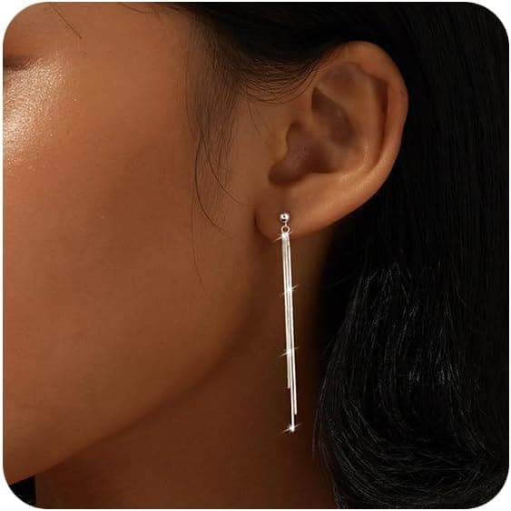 Boucles d'oreilles Pendantes en Argent pour Femmes, Longues chaînes Pendantes Fines, Boucles d'oreilles Tendance hypoallergéniques avec Perles pour Femmes