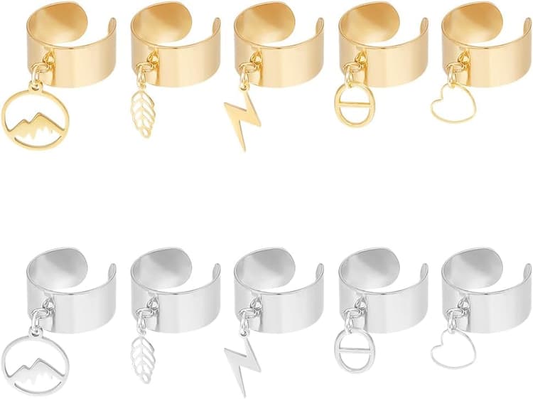 UNICRAFTALE 2 couleurs Bague Breloque Acier Inoxydable Bague pour Femme Anneaux Réglables avec Breloques Étoile de Lune Composants de Bague à Manchette Ouverte pour Cadeaux