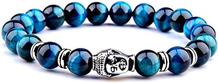 Bracelet Protection Symbole Bouddha Tibétain Hommes/Femmes Bracelet Pierre Naturelle Oeil DE Tigre Bleu Turquoise Bracelet Perle 8 mm Bracelet Porte Bonheur Cadeau Noel, One Size, Pierre,