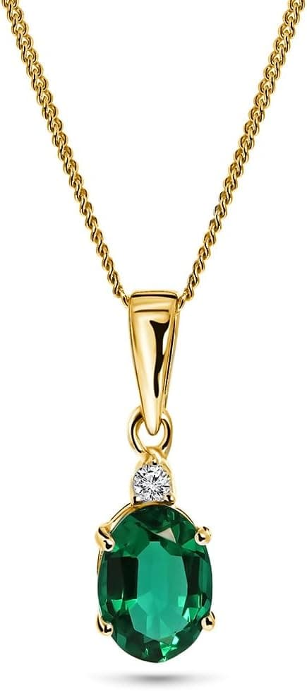 MIORE Collier Femme, Or Jaune/Or Blanc 9 Ct 375, Pendentif Pierre Precieuse Rubis/Saphir/Émeraude et Diamant naturel, Collier Or, Chaine Gourmette 45cm, Bijoux Femme Non Allergène, Avec Boite a Bijoux