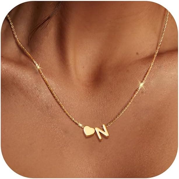 LOLIAS Collier Personnalisé Collier Initiale Collier Femme Or Coeur Collier Lettre Femme Or Acier Inoxydable Nom Collier Pendentif Lettre Coeur Collier prenom Personnalisé Femmes Filles Cadeaux