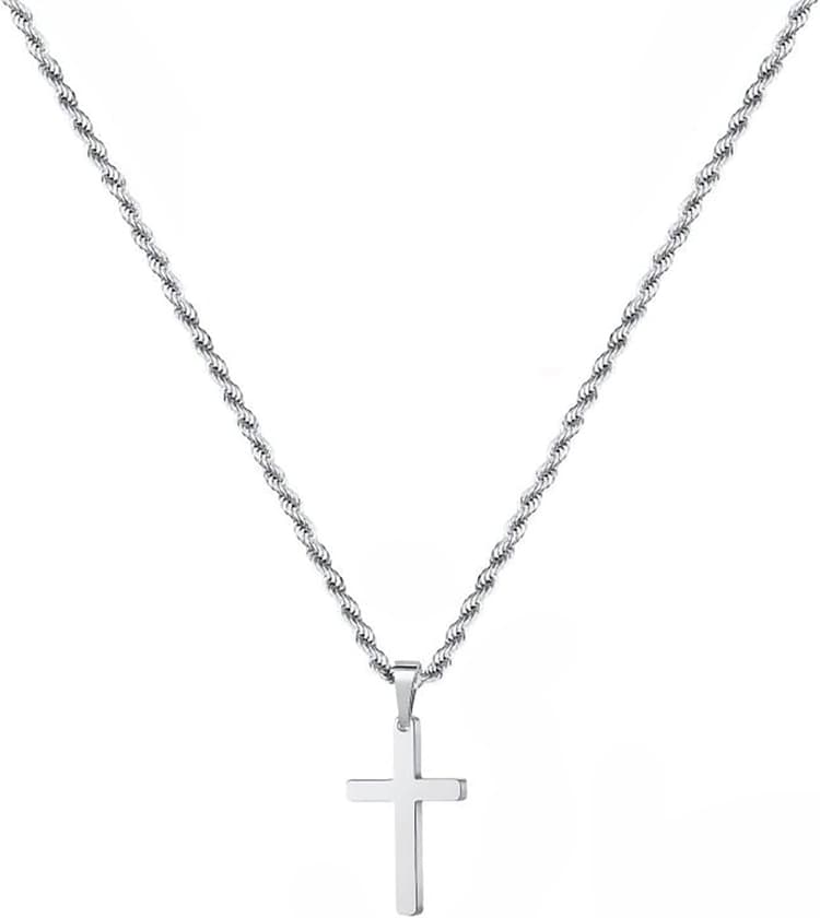 Collier Homme, Chaine Pendentif Croix Acier Inoxydable Bijoux, Collier avec Pendentif Croix Chaîne pour Hommes et Femmes
