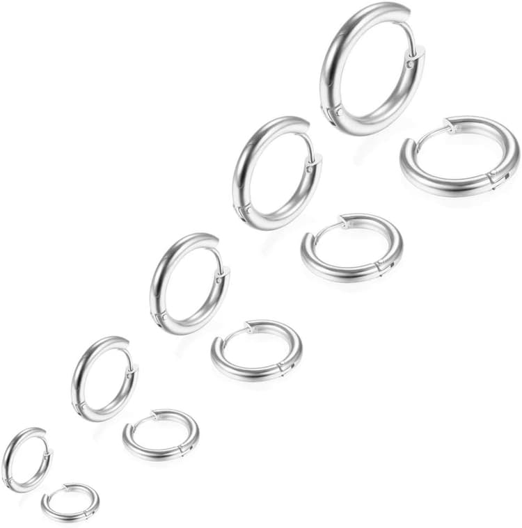 5 Paires Acier Inoxydable Boucles d’Oreilles Anneau Homme Femme Boucles d Oreilles Créole Argent, Boucle d Oreille Homme Anneaux, Boucle d'oreille Femme Creole, Boucle d Oreille Argent Petite