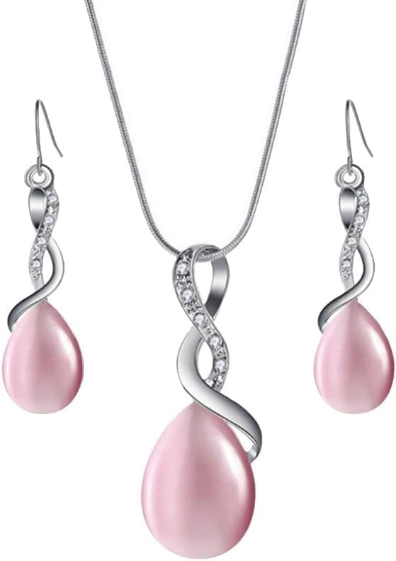 Bijoux Parure Femme Collier et Boucles d’Oreilles, Ensemble de Bijoux Fantaisie, Coffret Cadeau pour Femme Fille pour Anniversaire et Fêtes (Rose)