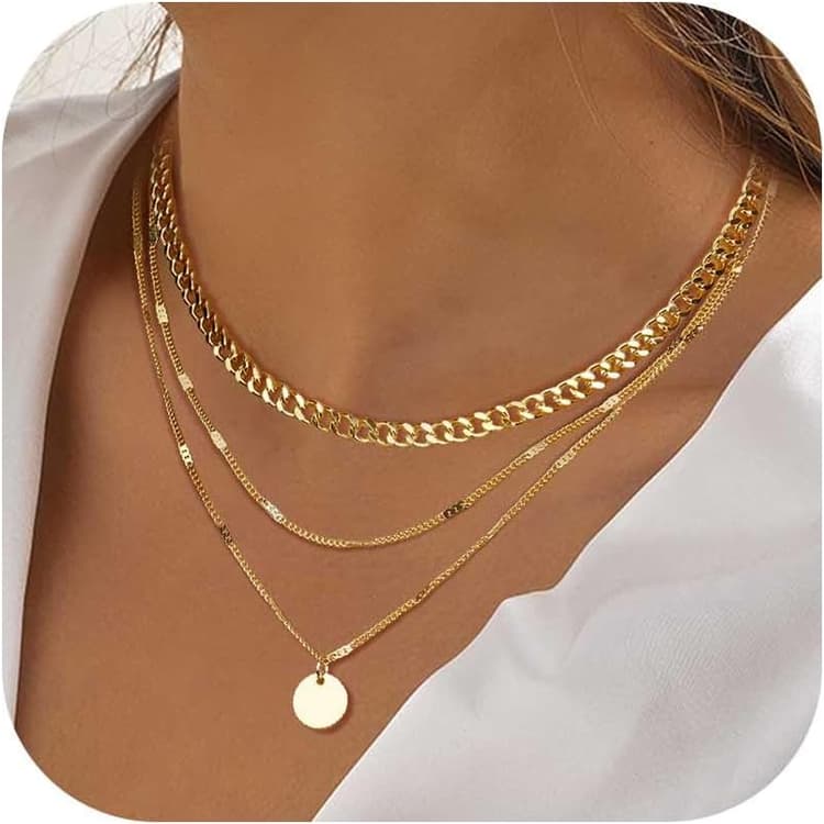 LOLIAS 3Pcs Collier Femme Or Argent 18 Carats Choker Pendentif Femme Chaine Plaqué Or Argent Femme Collier Superposé Ras de Cou Femme Bijoux Cadeau Femme