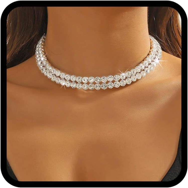 Collier ras du cou en strass Colliers superposés en cristal scintillant en argent Collier de mariée Bijoux pour femmes