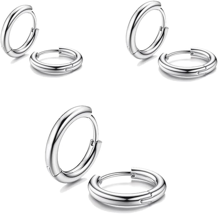 3 Paires Boucle d Oreille Petite, Boucle d Oreille Homme Anneaux, Boucles d'oreilles Créoles en Acier Inoxydable Boucles d'oreilles Cercles Cartilage Anneaux pour Femme Homme (Argent)