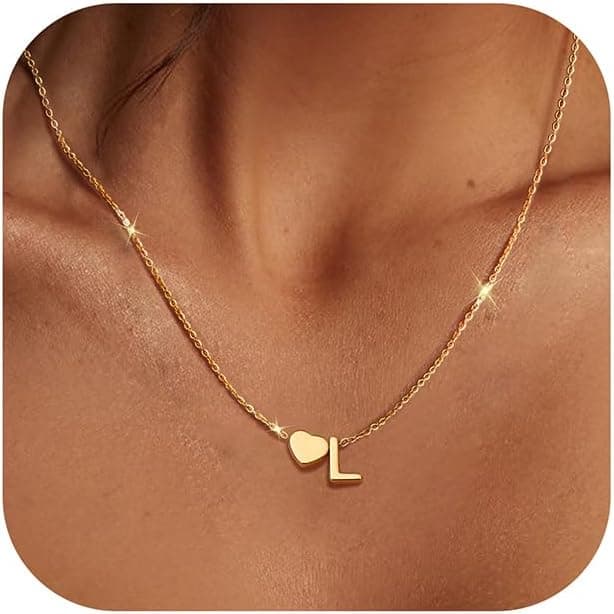 LOLIAS Collier Personnalisé Collier Initiale Collier Femme Or Coeur Collier Lettre Femme Or Acier Inoxydable Nom Collier Pendentif Lettre Coeur Collier prenom Personnalisé Femmes Filles Cadeaux