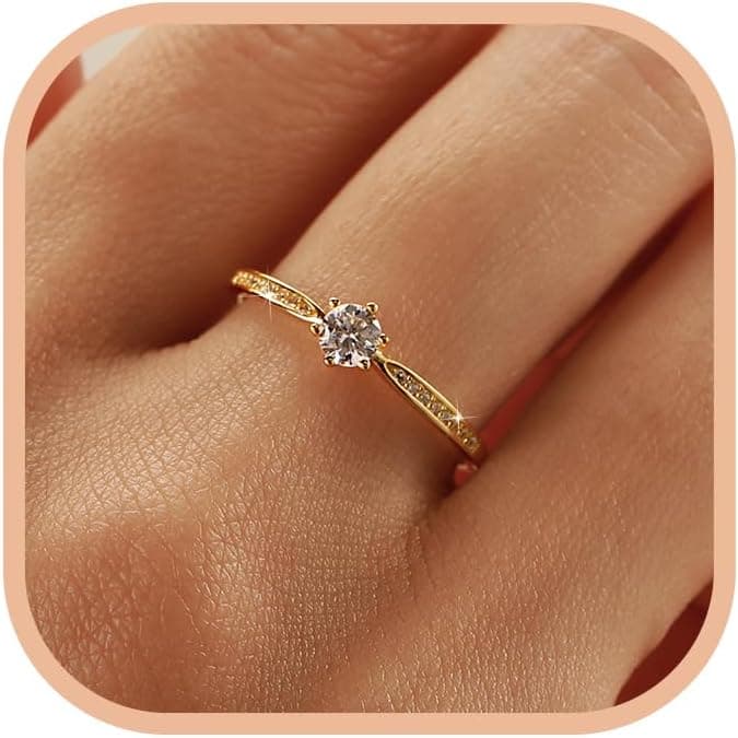 SUYACS Mother's Day Gifts 1ct Diamond Cut Cubic Zirconia Engagement Rings for Women 925 Sterling Silver Gold Round Cut Moissanite Promise Ring Classic Eternity Brides Wedding Rings Jewelry Gifts for Her Wife