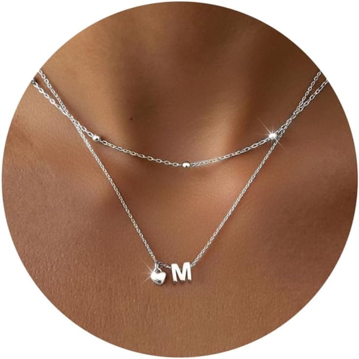 LOLIAS Collier Personnalisé Collier Initiale Collier Femme Or/Argent Coeur Collier Lettre Femme Or Acier Inoxydable Collier Pendentif Lettre Coeur Collier Personnalisé Femmes Filles Cadeaux