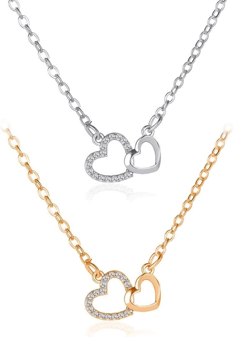 2 PCS Collier Personnalisé pour Femme avec Pendentif en Forme de Coeurs, Pendentif en Forme de Cœur pour Cadeau d'anniversaire Femme