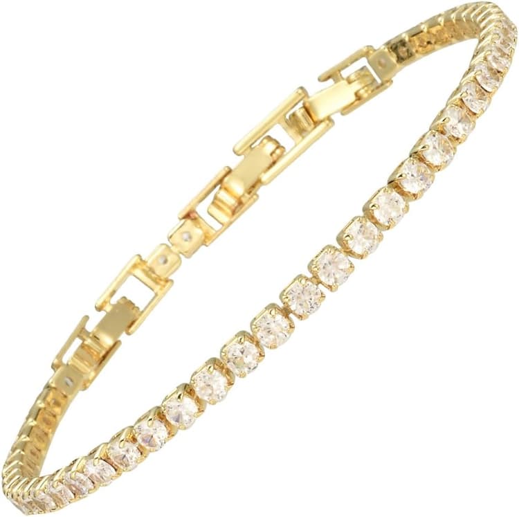 Rizilia Bracelet tennis pour femme minimaliste ou tendance – CZ zircons, coupe ronde/marquise/princesse multicolore, plaqué or 14 K, 16,5 cm + rallonge 1,5/2,5 cm (jusqu'à 18-19 cm), coffret cadeau