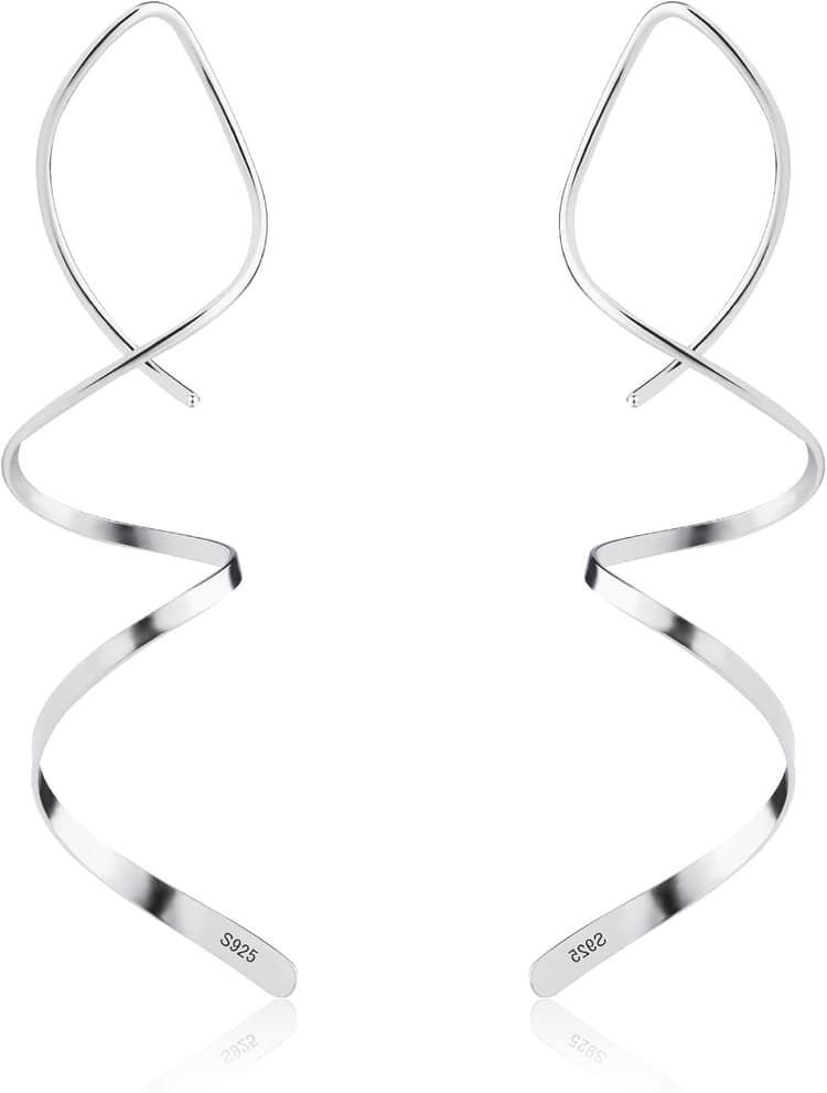KISSPAT Boucles d'Oreille Femme Argent, Boucle d'Oreille Pendante, Boucles d'oreilles à Pampilles, Longues, en Argent 925, Plaqué or 14 Carats
