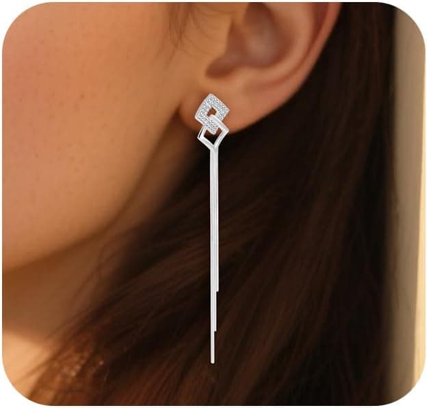 KISSPAT Boucles d'Oreille Femme Argent, Boucle d'Oreille Pendante, Boucles d'oreilles à Pampilles, Longues, en Argent 925, Plaqué or 14 Carats