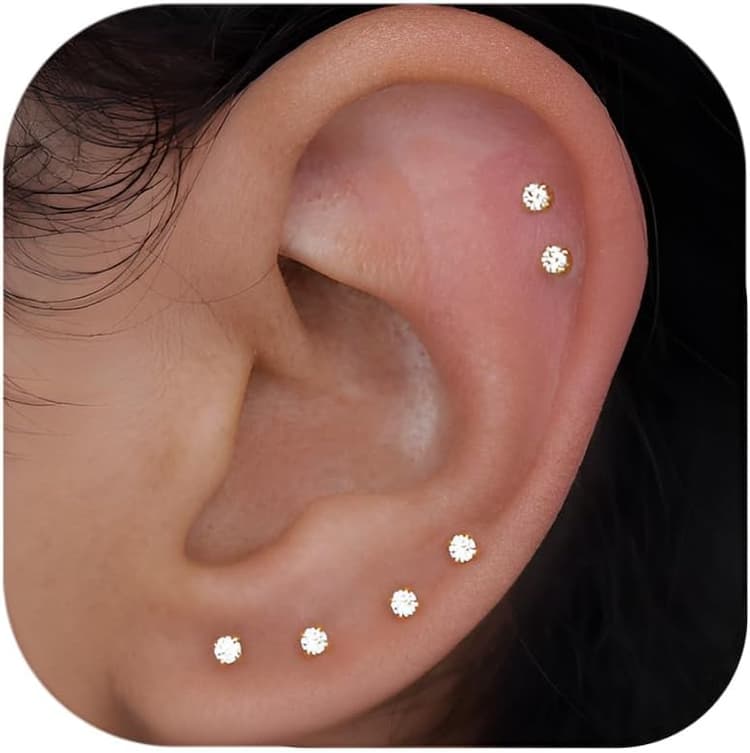 10 Pairs Small Stud Earrings for Women Precision-Cut Cubic Zirconia Earrings for Sensitive Ears Hypoallergenic Surgical Stainless Steel Tiny Stack Earrings for Multiple Piercing