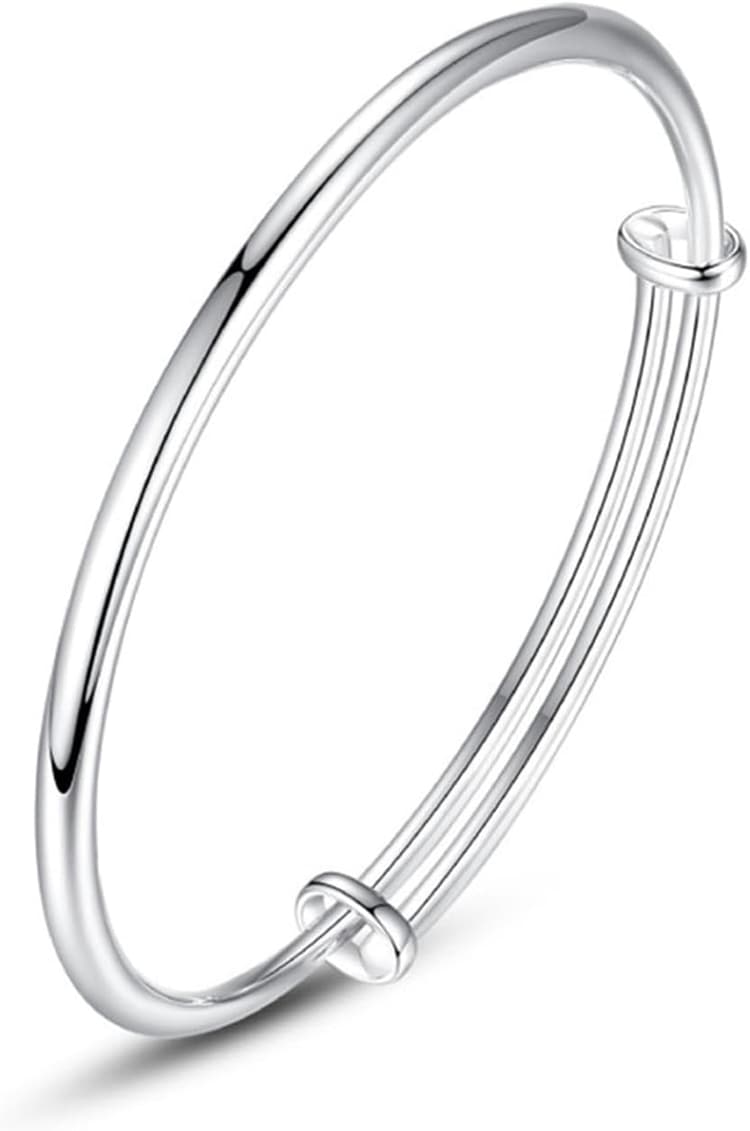 Bracelet jonc en argent sterling tendance, polyvalent, simple, réglable, plaqué argent, bracelet lisse, tour du ventre, taille unique