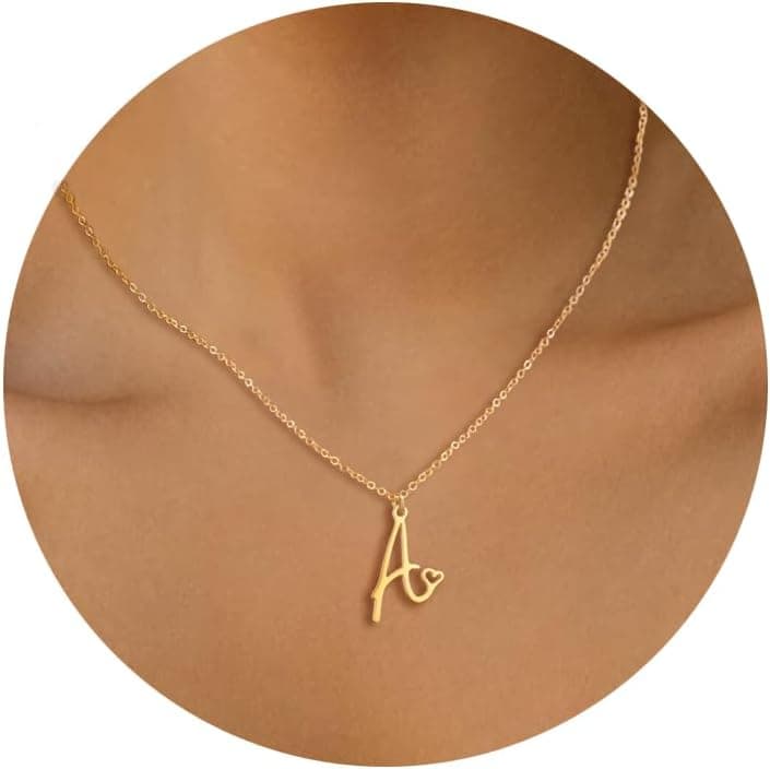 Collier Lettre Initiale Femme Argent Or Initiale A-Z Coeur Pendentif Collier Acier Inoxydable Personnalisé nom Collier Longueurs Ajustable 45+5cm Cadeau Personnalisé Femme