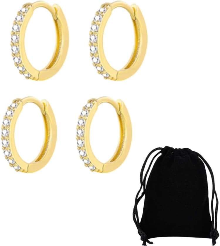 2 Paires Petites Boucles D'oreilles Plaqué Mini Creole pour Femmes Boucles d'oreilles CZ Hypoallergénique Cartilage Petites Boucles D'oreilles Anneau Piercing 6mm 8mm,diamants, or