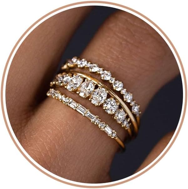 TOBENY Stackable Gold Rings for Women Non Tarnish Dainty 14K Gold Plated Stacking Cubic Zirconia Thumb Ring Set Trendy Statement Promise Wedding Bands Engagement Rings for Women Size 6 7 8 9 10