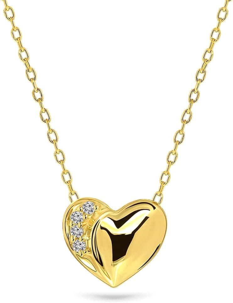 MIORE Bijoux pour Femmes Collier avec Pendentif Cœuravec 4 Diamants 0.02 Ct Chaîne en Or Blanc/Or Jaune 9 Carats / 375 Or, longueur 45 cm
