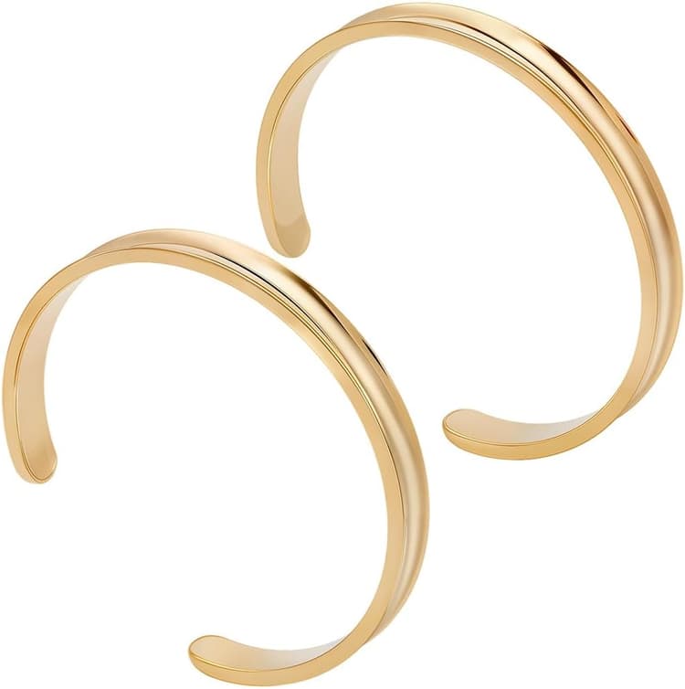 SUNNYCLUE 1 boîte de 2 Bracelets Joncs en Acier Inoxydable de 7mm Manchettes Rainurées Incrustations Dorées en Forme de C Base de Bracelet Vide et Ouverte pour la Fabrication de Bijoux Loisirs Créati