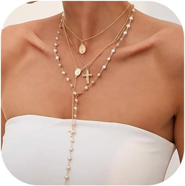 Ensemble Collier Or 4 PCS Collier Pendentif Doré Colliers Superposé Femme Colliers Bohème Perles pour Accessoires Femme Bijoux, Cadeau d'Anniversaire