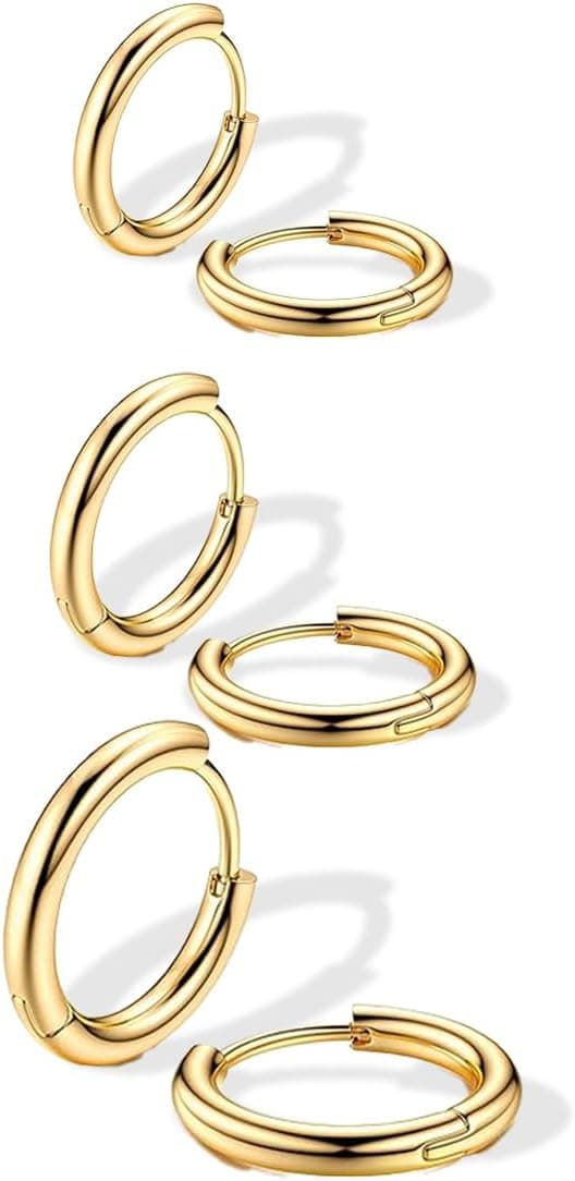 3 Paires Boucle d'Oreilles Créoles, Piercing Boucles d'Oreilles, Boucles d’Oreilles Anneau Femme, Boucle d Oreille Homme Anneaux, Boucle d'oreille Femme Creole, Boucle d Oreille Petite Or