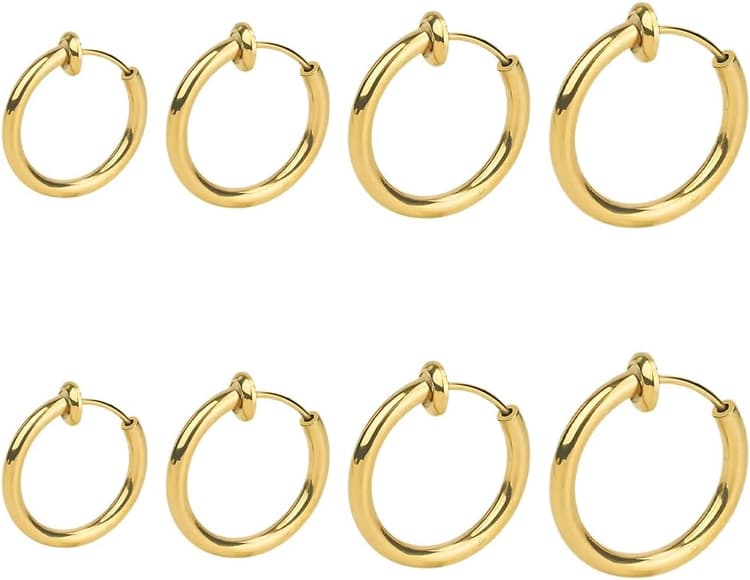 4 Paires Boucles d'oreilles Non-Percées Boucles d'oreilles Fake Clicker Nose Ring Ear Clip Body Jewelry,Acier Inoxydable Boucles d'oreilles Clips Homme Femme Fille Boucle d Oreille Or
