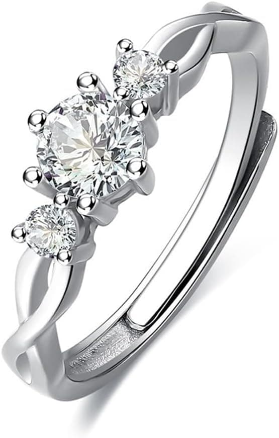 1 bague en argent, réglable avec nœud, bague de fiançailles et mariage, argent, zircon carré brillant