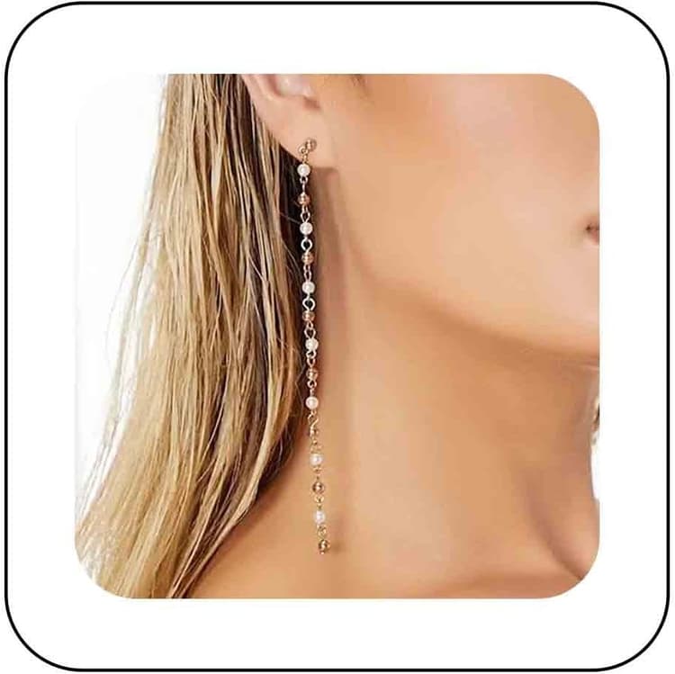 Boucles D'oreilles Boho Perle Pendante Or Longues Boucles D'oreilles Perle Tassel Minuscules Perles De Cuivre Boucles D'oreilles Chaîne Boucles D'oreilles Vintage Bijoux Pour Femmes Et