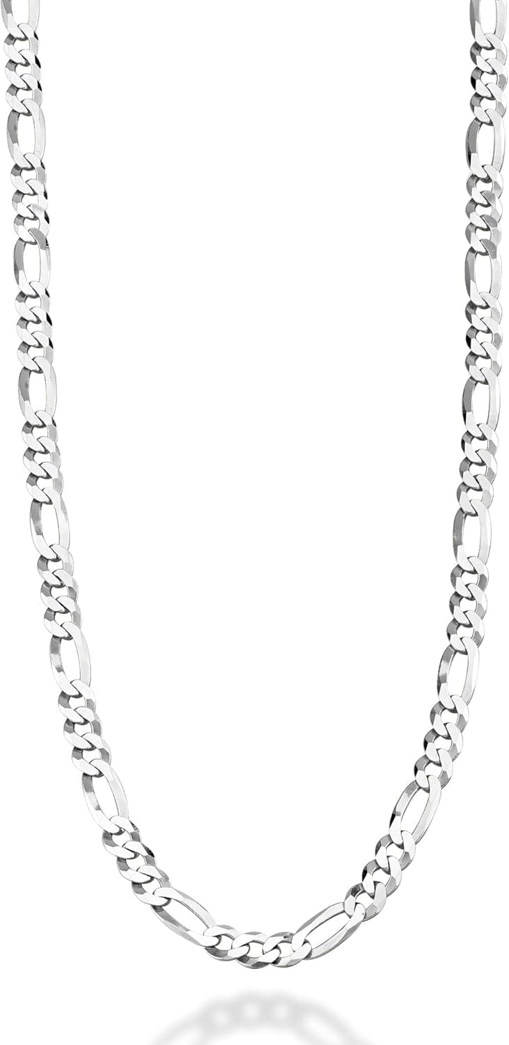 Miabella 925 Sterling Silver Italian 5mm Diamond-Cut Figaro Link Chain Necklace for Women Men, Made in Italy
