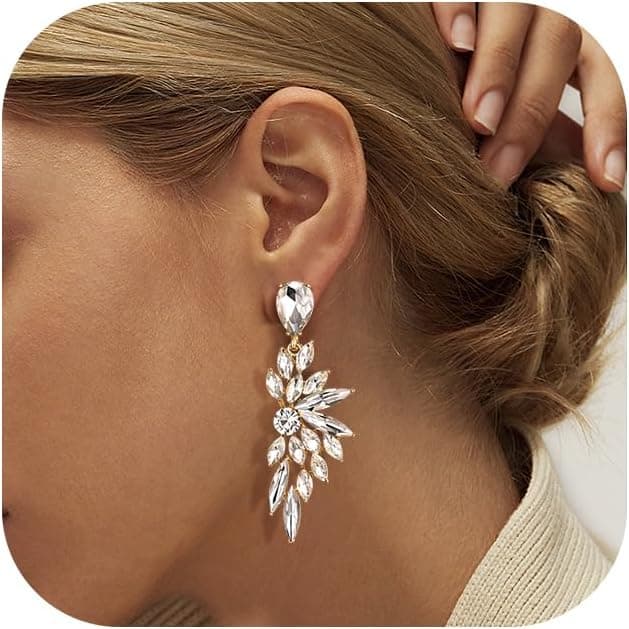 Adramata Boucles d'Oreilles Pendantes Grand Goutte Boucles d'Oreilles Cristal Pendentif Forme Aile Strass Boucles d'Oreilles Mariage Boucles d'Oreilles Femme Fantaisie