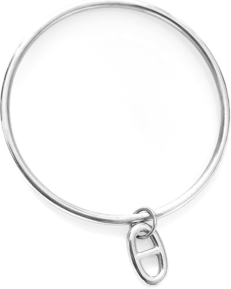 Générique Bracelet jonc Acier Inoxydable argent 60mm avec ancre marine, idée cadeau pour femme/Bijou femme/Jonc maille marine/cadeau saint valentin