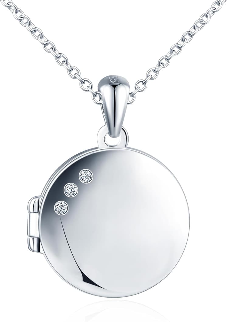 Collier médaillon pour femme et fille en argent 925 photo pendentif avec zirconia rond collier ouvert bijou fantaisie souvenir locket