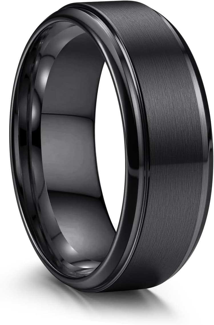 Jstyle Stainless Steel Wedding Rings for Men Women 8MM Mens Wedding Band Silver/Black/Gold Engagement Mens Rings, Matte Surface Polished Edge Men Ring Jewelry Comfort Fit 6-14