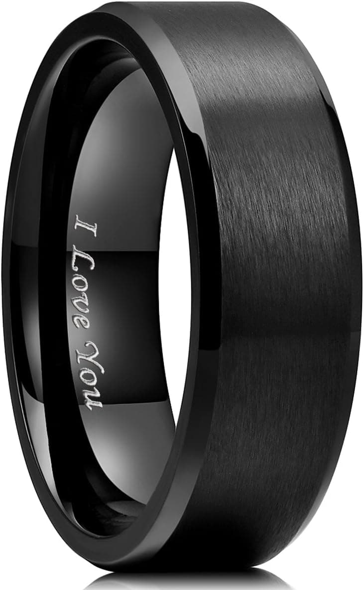 King Will 316L Stainless Steel Wedding Ring for Men Women, 2mm-8mm Width Black/Silver/Gold Wdding Band Laser I Love You Multic Style,Comfort Fit Size 4-16