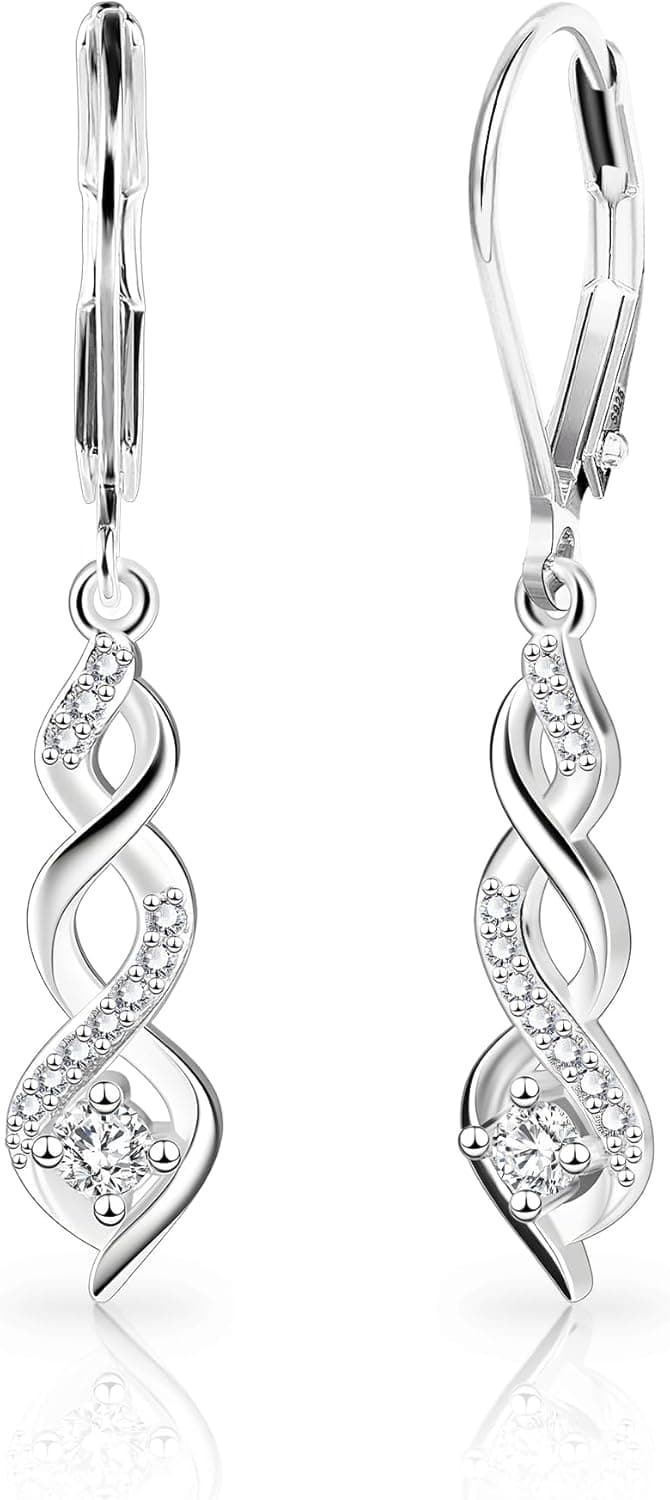 Sterling Silver Drop Dangle Earrings for Women Cubic Zirconia Hanging Dangle Earrings Long Infinity Drop Earring Leverback CZ Earing for Jewelry Gifts