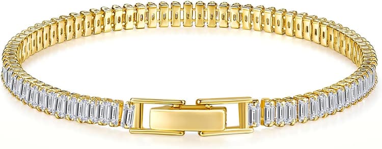 MINDDHA 14K Gold/White Gold Plated Cubic Zirconia Tennis Bracelet | Silver, Gold Bracelet for Women | Rectangle, Square, Round Shape CZ Stone | Width 2.5-4mm | Size 6-8 Inch