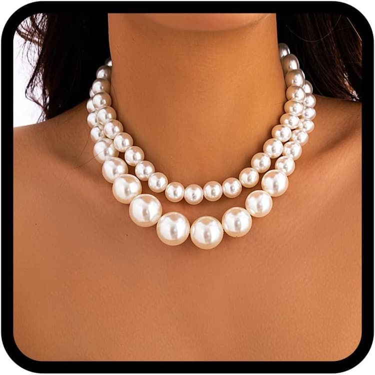Collier Ras du Cou Superposé en Perles Handcess